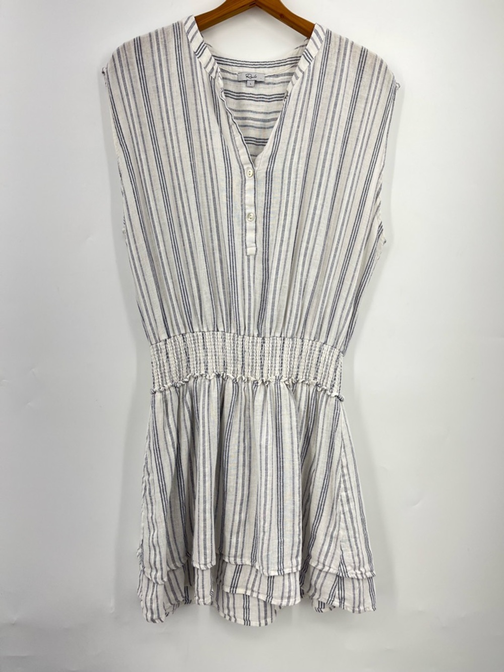 Rails L Angelina Cape May Stripe Linen 0486 Blend Mini Dress large blue white - Picture 2 of 11